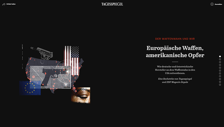 Screenshot Webseite "Europäische Waffen, amerikanische Opfer"