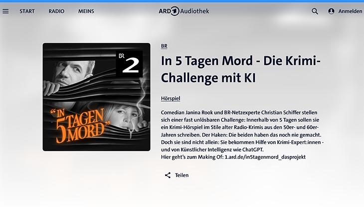 Screenshot Webseite "In 5 Tagen Mord – die Krimi Challenge mit KI"