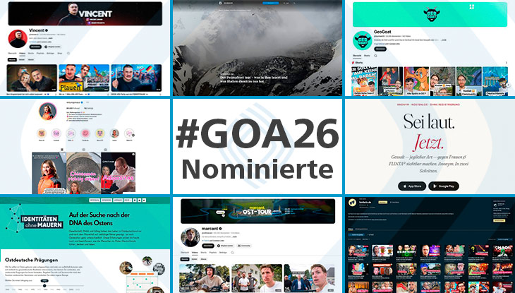 Acht Screenshots der nominierten Angeboten