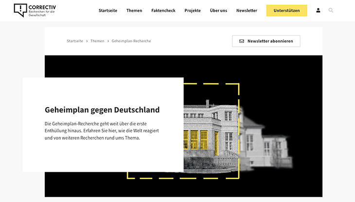 Screenshot Webseite "Geheimplan-Recherche Correctiv"