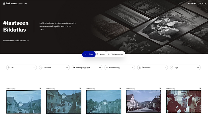 Screenshot Webseite "#LastSeen. Bilder der NS-Deportationen"