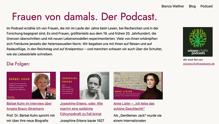 Screenshot Webseite "Frauen von damals"